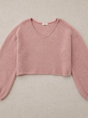 Ginger G Dusty Mauve Cropped Textured Sweatshirt Cozy Long Sleeve Top Medium